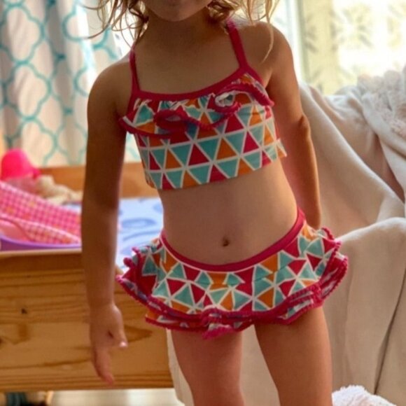 MASALA BABY Mosaic Bikini Girls 4 4T Ruffle Two Piece Skirted Swimsuit Geometric - Picture 8 of 8